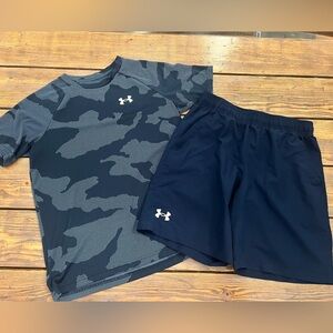Boys Under Armour Short Sleeve Shirt and Shorts Size Large